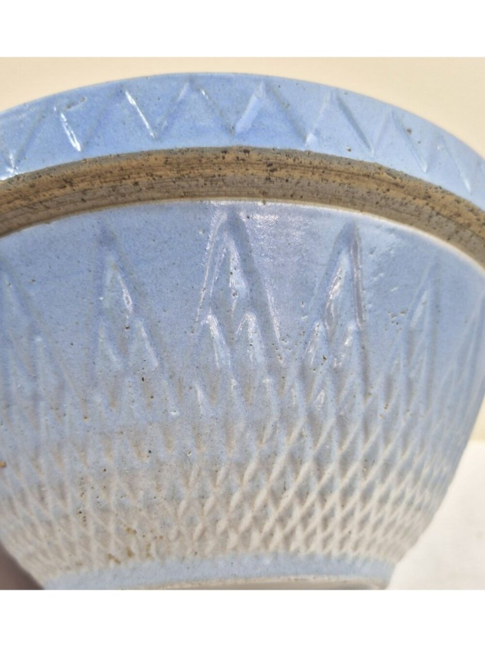 Vintage Blue Stoneware Mixing Bowl Crown Mark Embossed Pottery 8 in - Picture 4 of 6